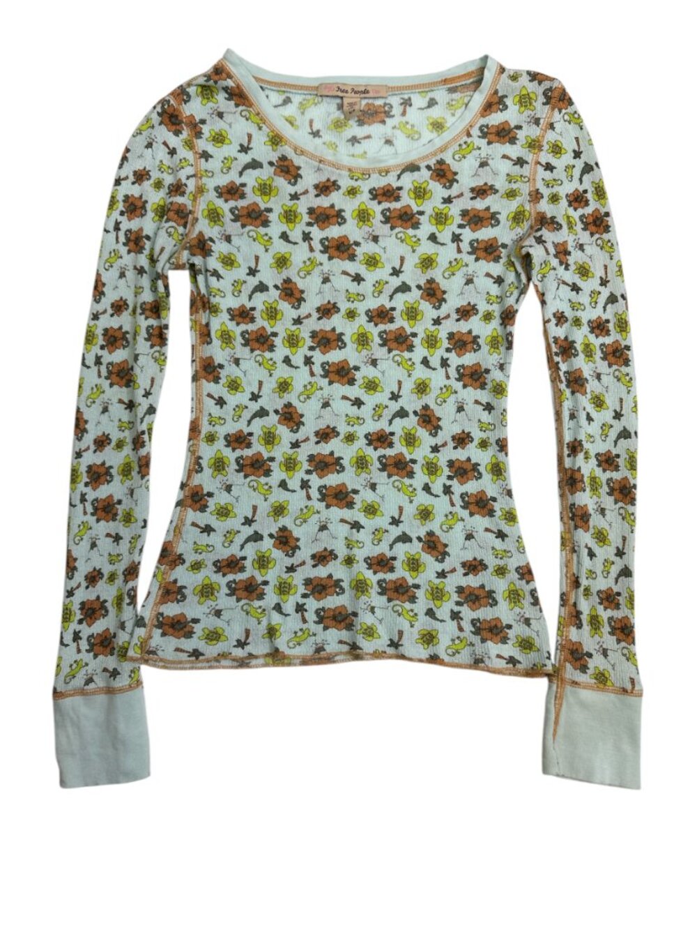 Free People Vintage Y2K Floral Print Long Sleeve Top Sz SPetite Boho 2000s